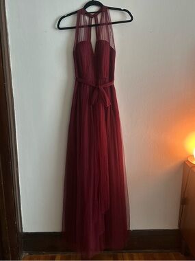 Weddington Way Burgundy Halter Tulle Maxi Dress